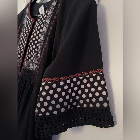 DRA Los Angeles Nash Patterned Lined Maxi Peasant Dress In Black Size XS - Picture 7 of 15